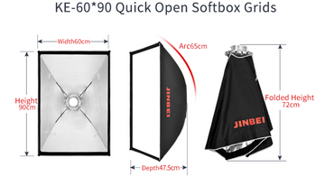 24"X 36" Easy Setup Carry Foldable EZ Softbox Fr Bowens Lightrein Jinbei / Goldenshell Calumet JTL Interfit With Grid